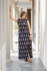 Black Printed Sleeveless Gown
